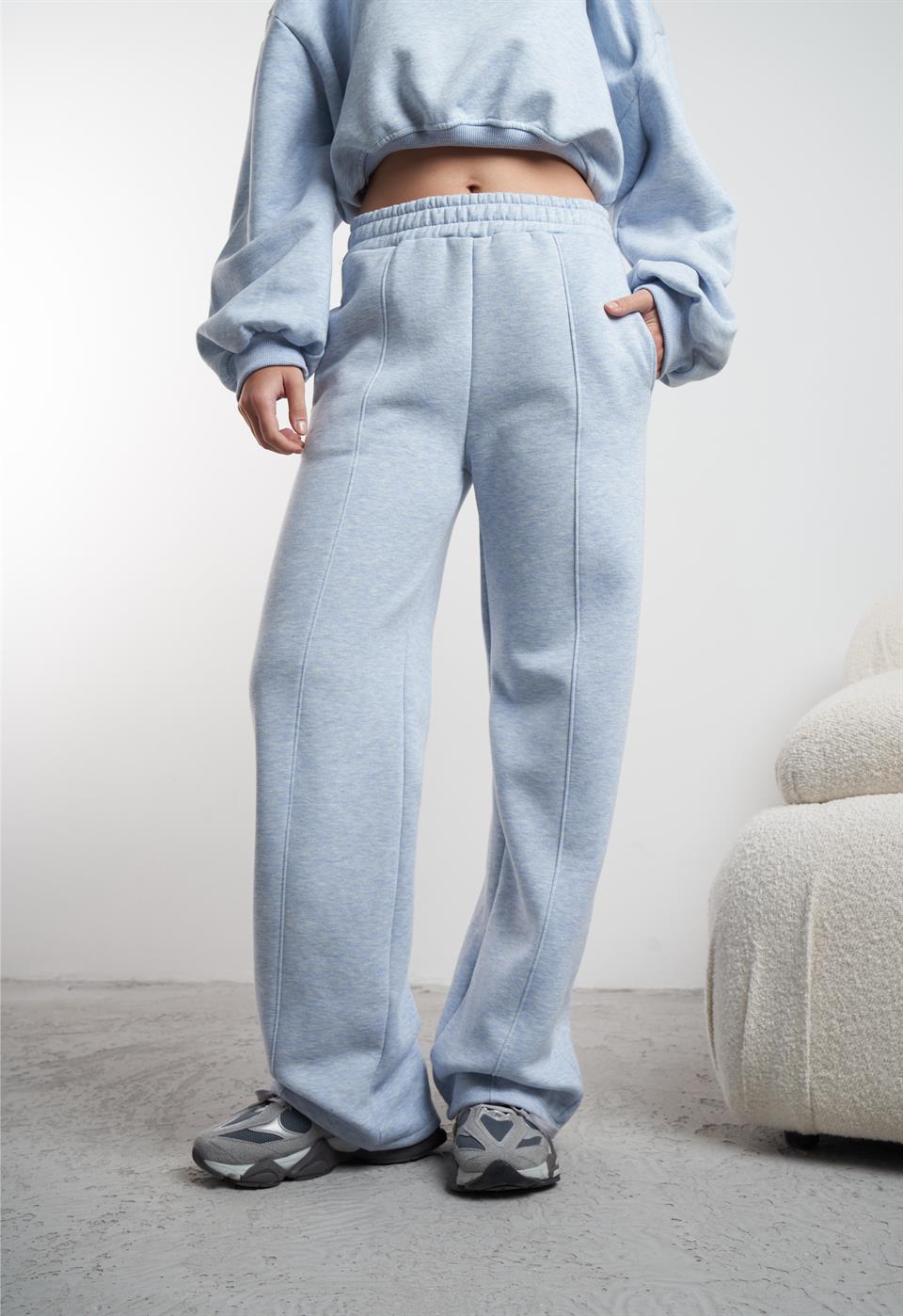 Çimalı Bol Paça Şardonlu Pantolon Mavimelanj