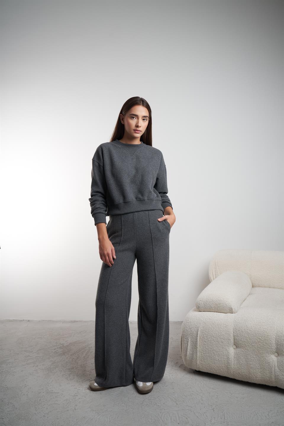 Çimalı Triko Bol Paça Pantolon Antrasit