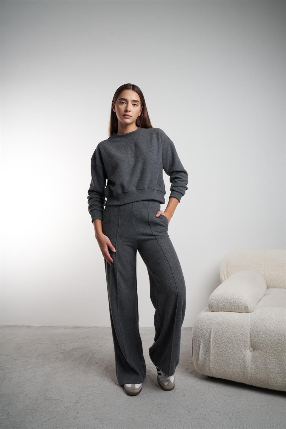 Çimalı Triko Bol Paça Pantolon Antrasit