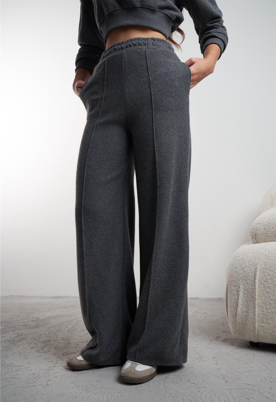 Çimalı Triko Bol Paça Pantolon Antrasit