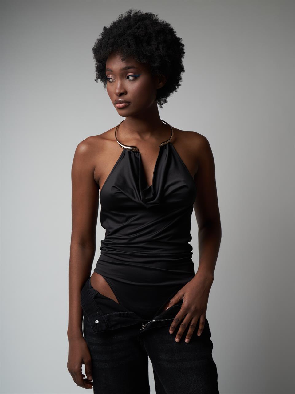 Çıtçıtlı Micro Bluz Siyah