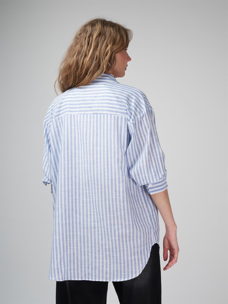 Çizgili Gömlek Lacivert-Beyaz