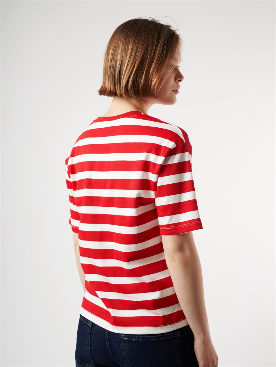 Çizgili Kısa Kol T-shirt Kırmızı-Beyaz