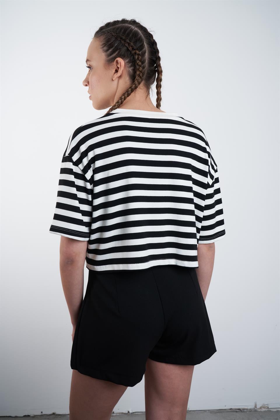 Çizgili Kısa T-shirt Siyah-Beyaz