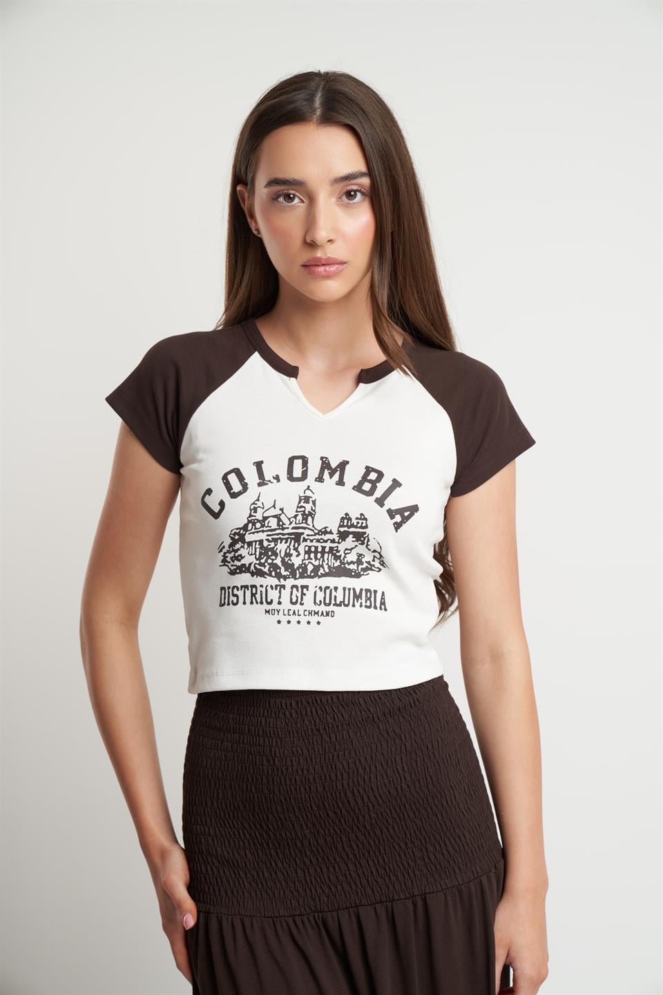 Colombia Baskılı Bluz Kahve-Ekru