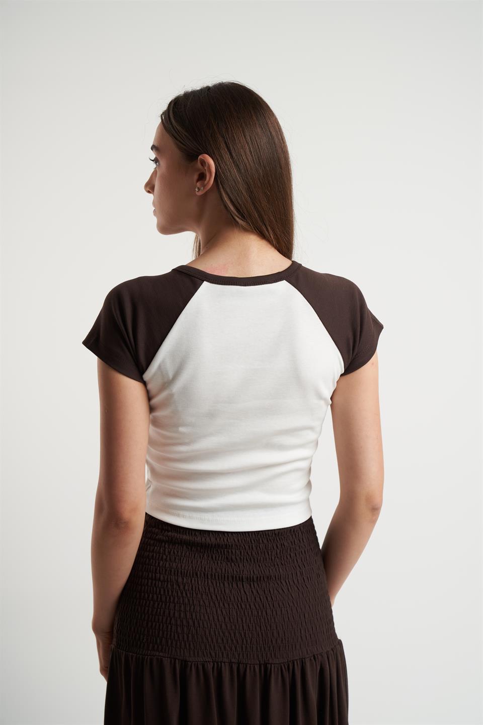 Colombia Baskılı Bluz Kahve-Ekru