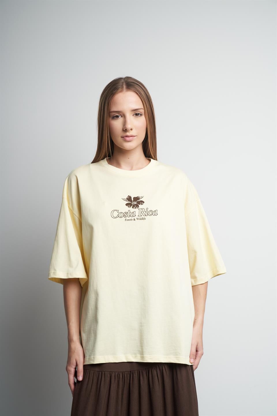 Costa Rica Baskılı Oversize Kısa Kol T-shirt Sarı