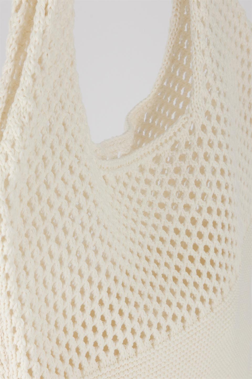 Delikli Basic Triko Omuz Çantası Ekru