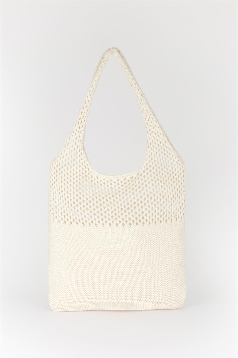 Delikli Basic Triko Omuz Çantası Ekru