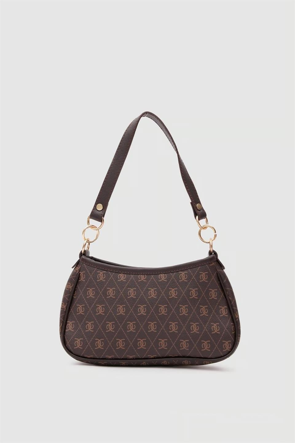 Desenli Baget Çanta Kahve