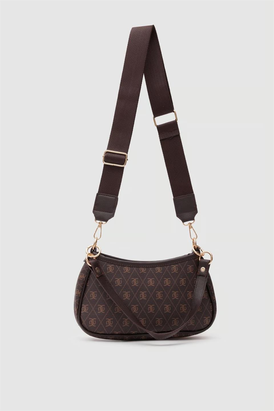 Desenli Baget Çanta Kahve