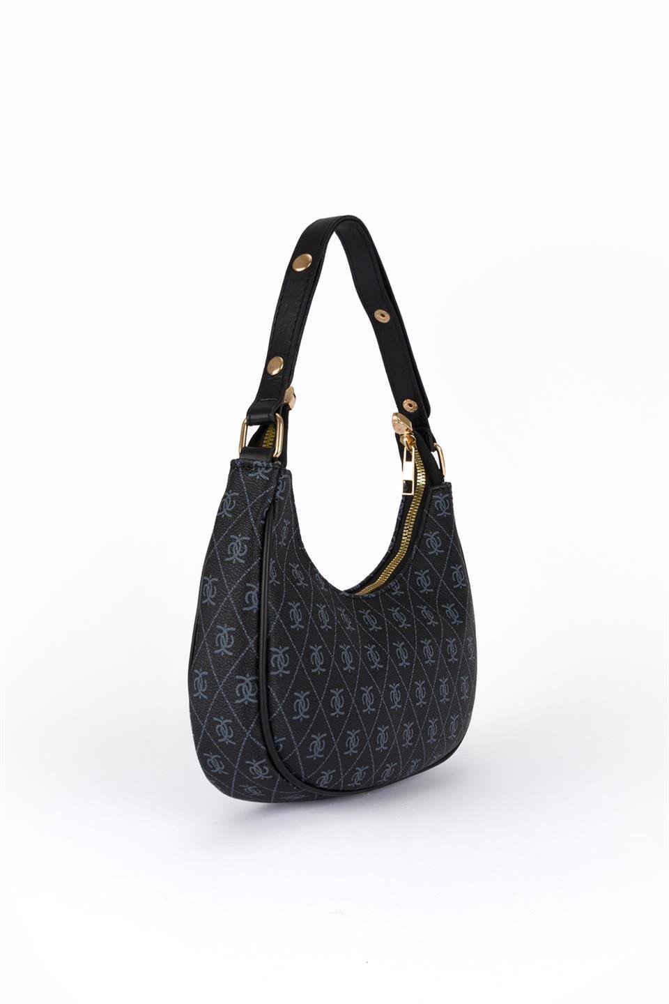 Desenli Baget Çanta Siyah