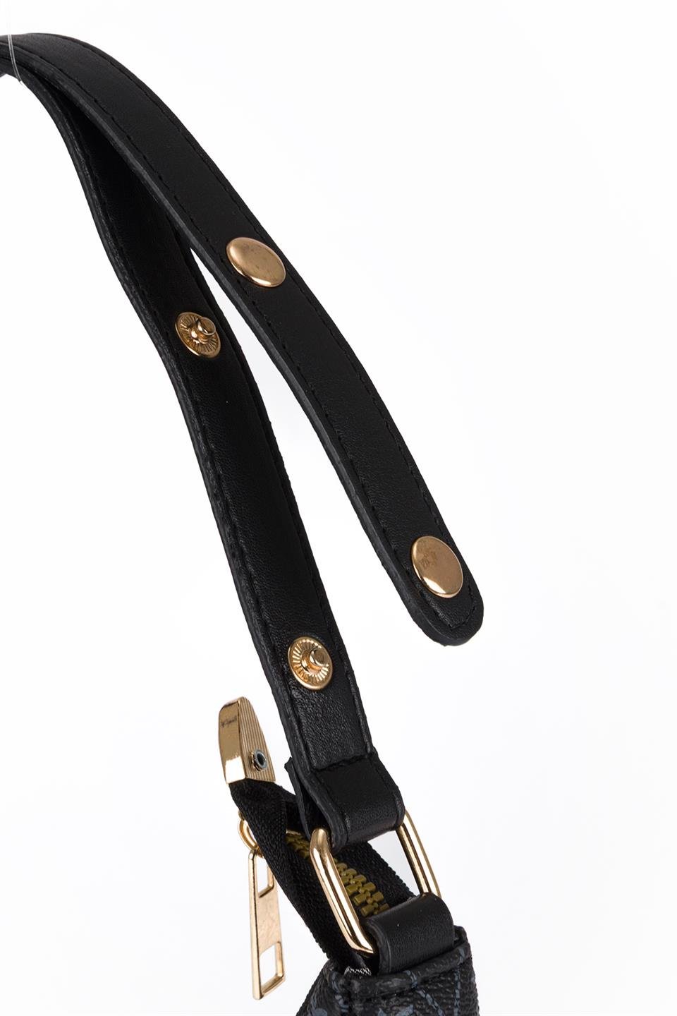 Desenli Baget Çanta Siyah