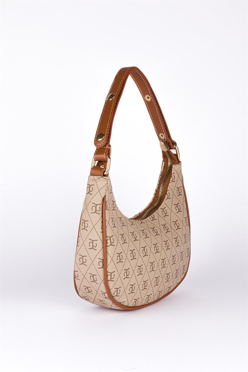 Desenli Baget Çanta Taba