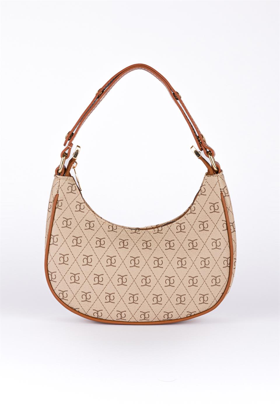 Desenli Baget Çanta Taba