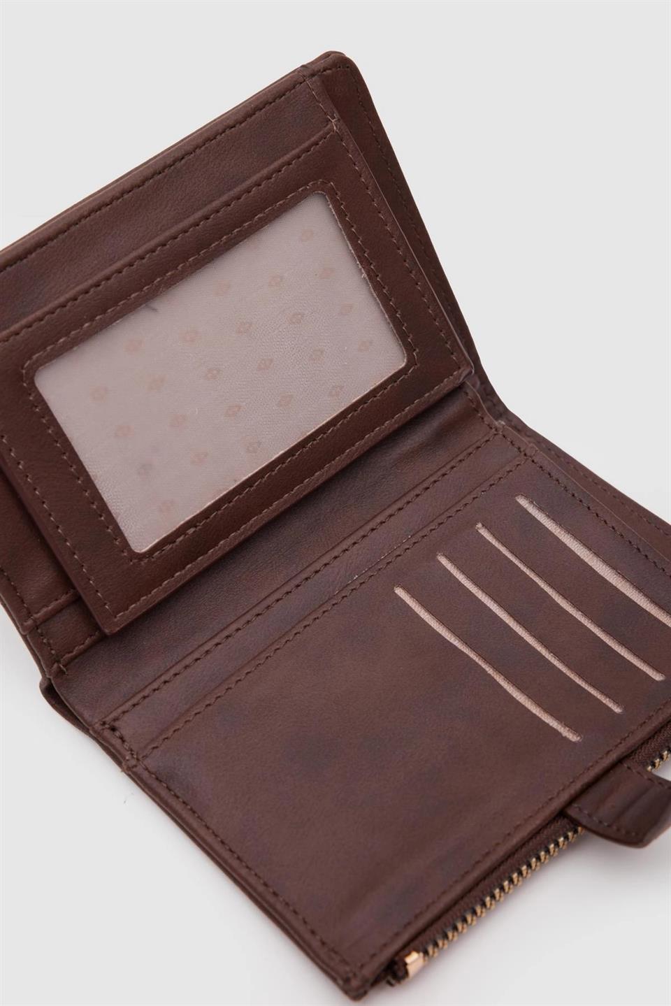 Dikiş Detaylı Cüzdan Kahve
