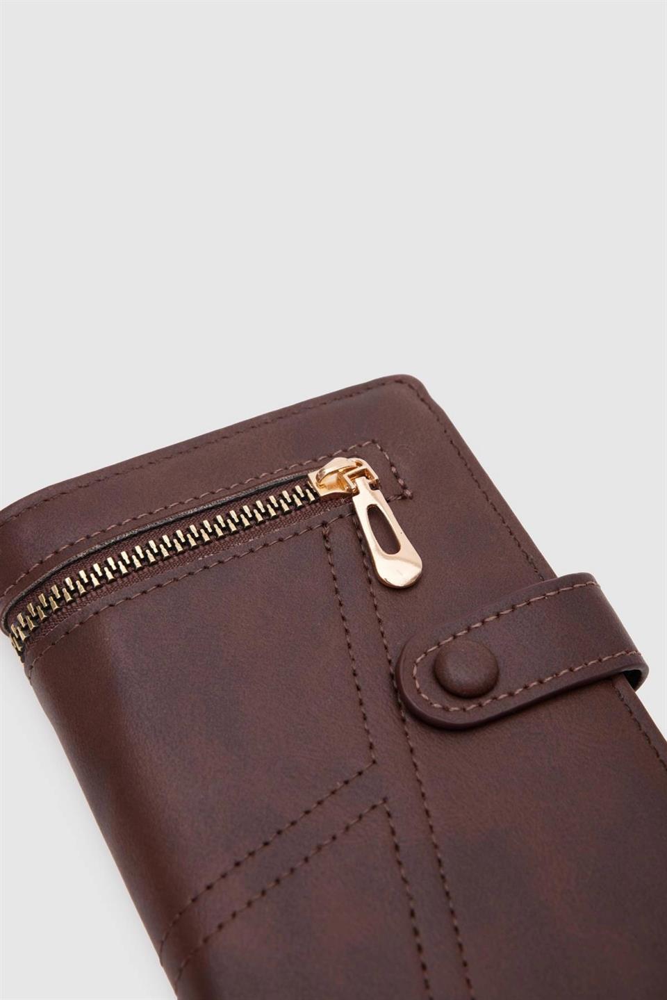 Dikiş Detaylı Cüzdan Kahve