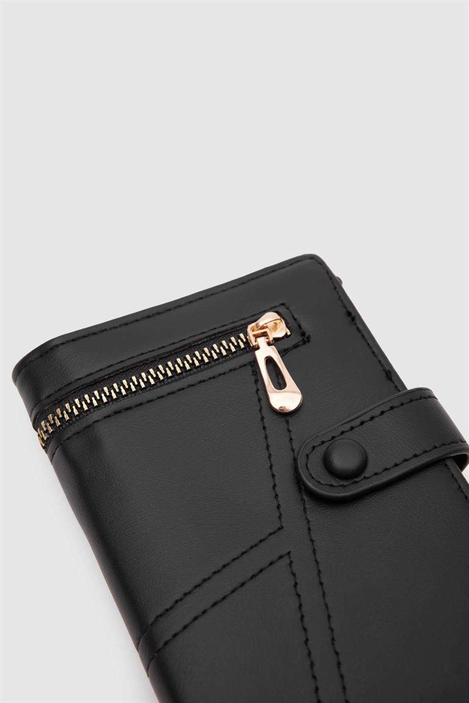 Dikiş Detaylı Cüzdan Siyah