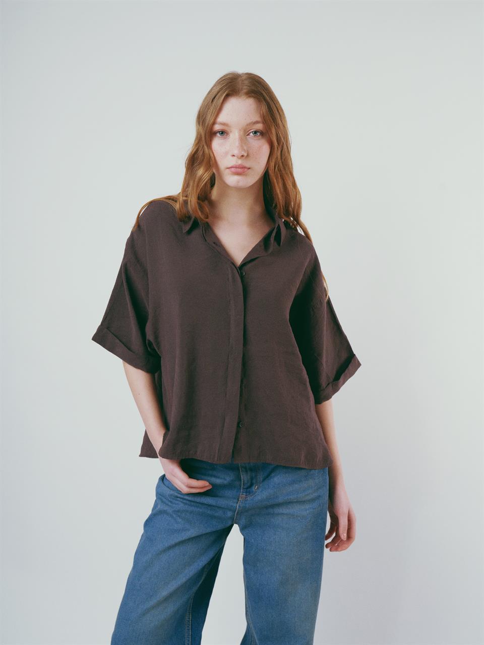 Duble Kol Modal Gömlek Kahve