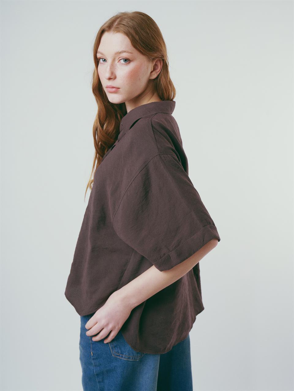 Duble Kol Modal Gömlek Kahve