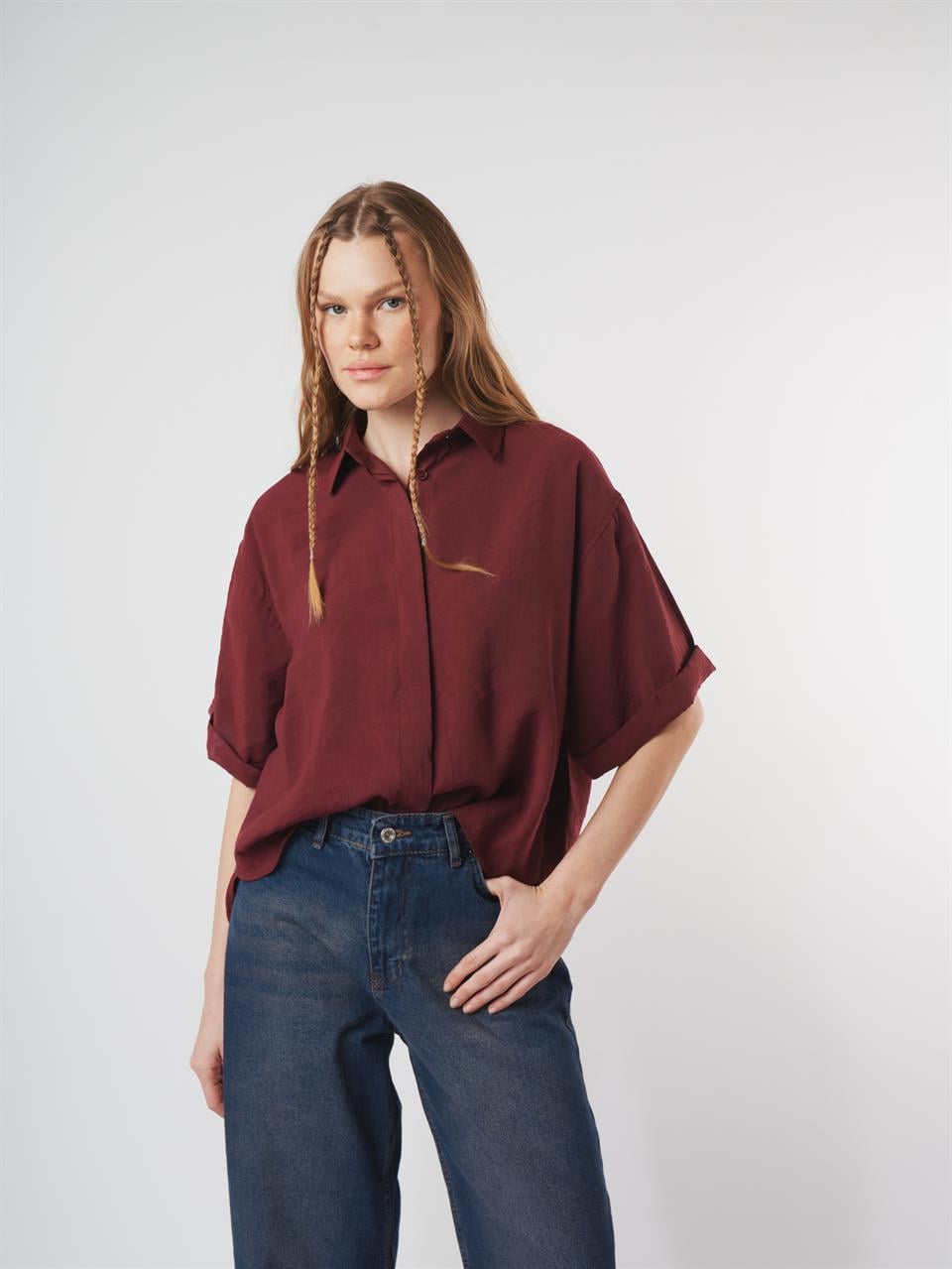 Duble Kol Modal Gömlek Mürdüm