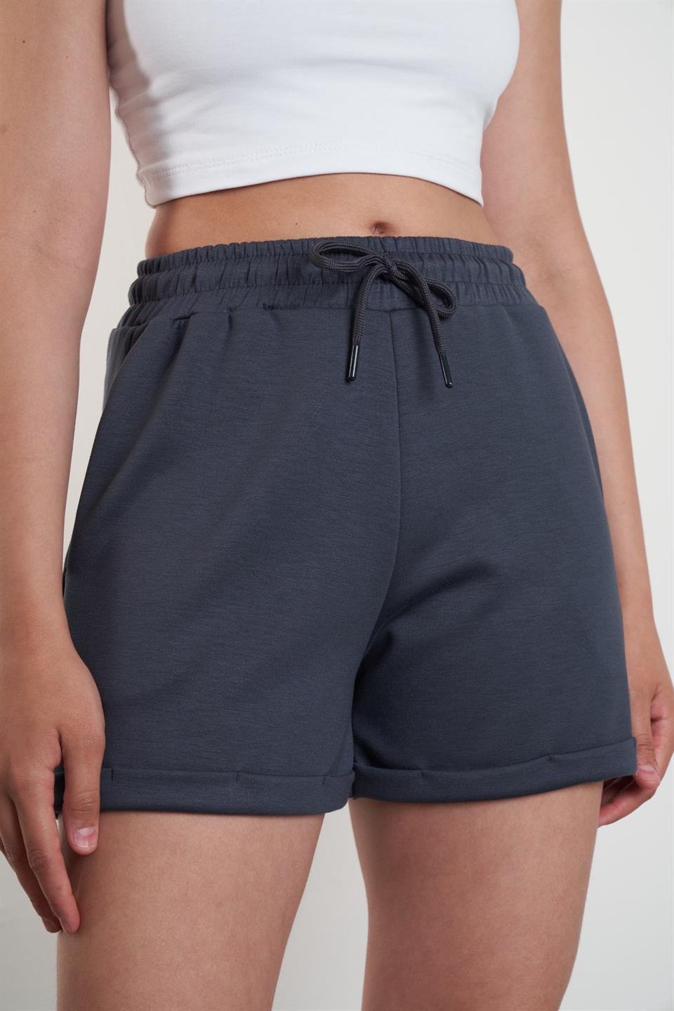 Duble Paça Detaylı Şort Antrasit