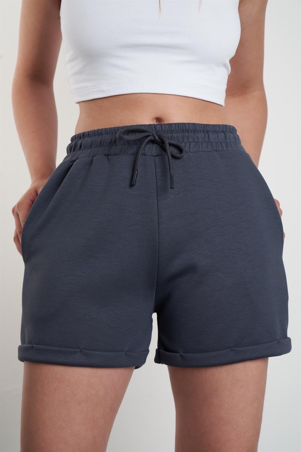 Duble Paça Detaylı Şort Antrasit