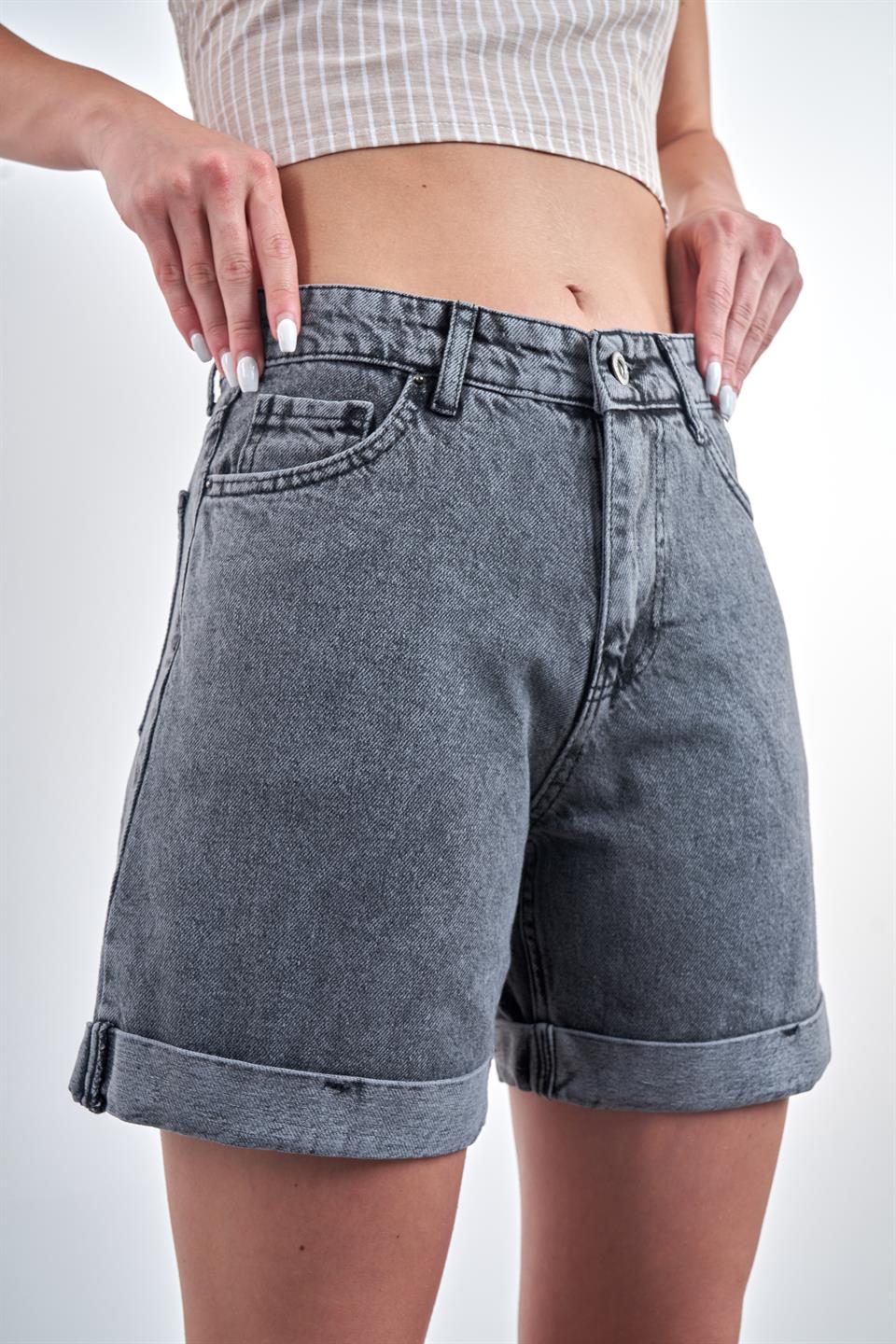 Duble Paça Jean Şort Antrasit