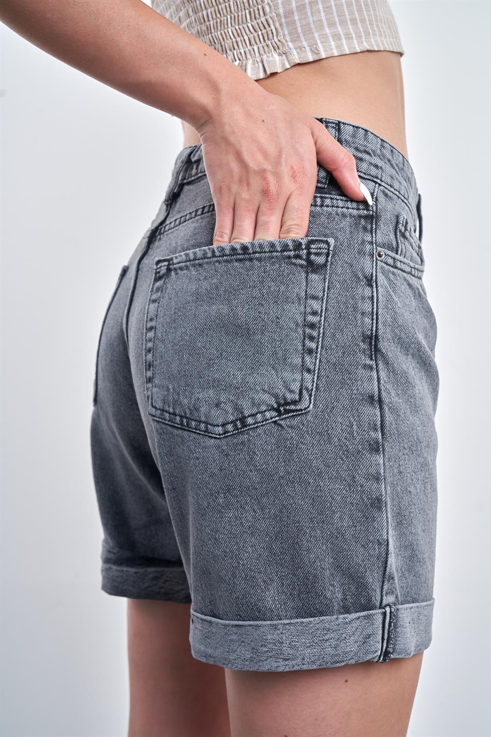 Duble Paça Jean Şort Antrasit