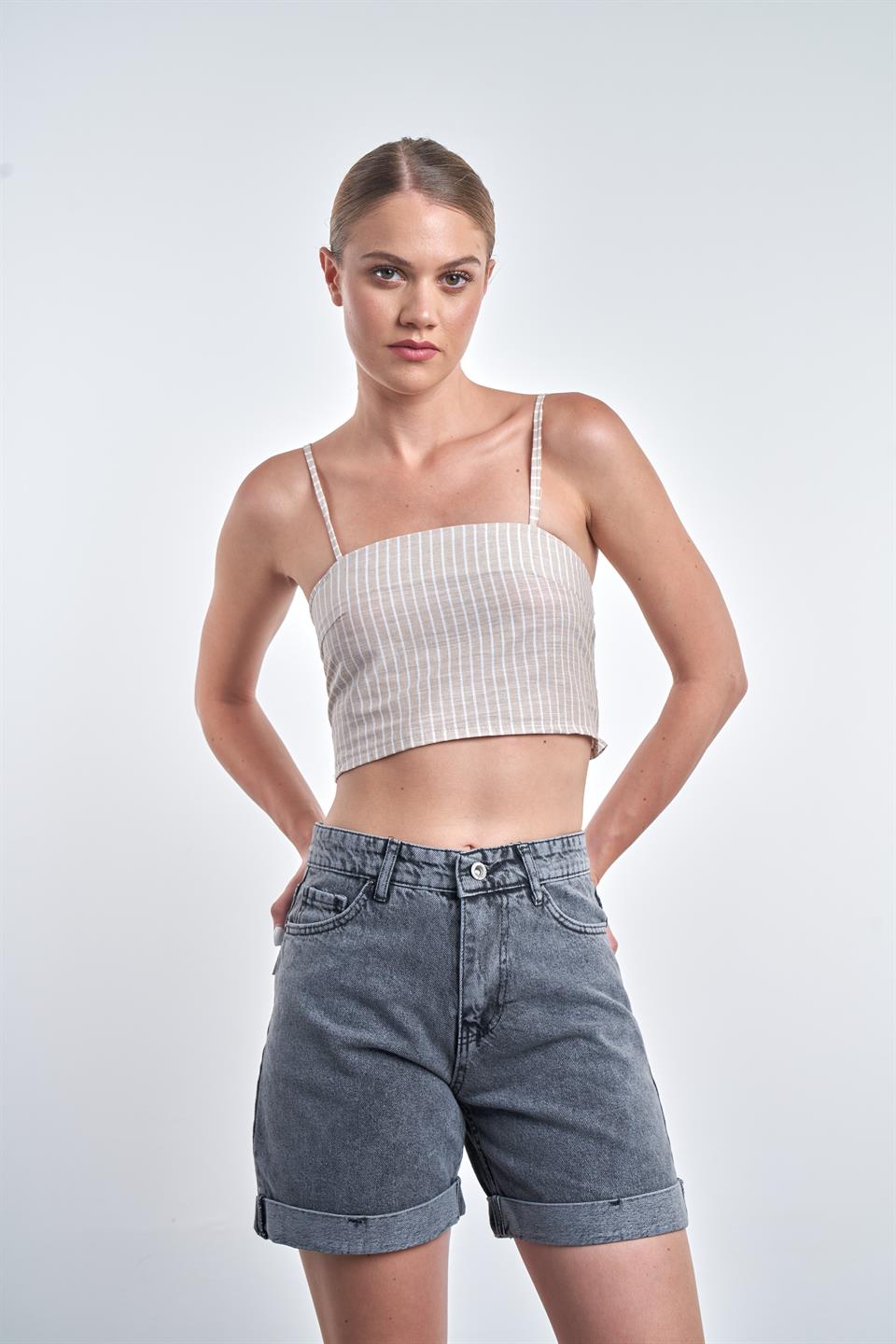 Duble Paça Jean Şort Antrasit