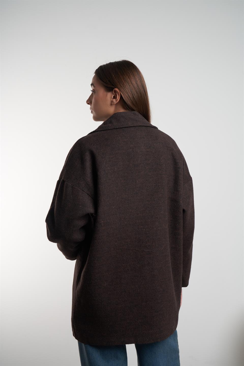 Yakalı Kaşe Ceket Acı Kahve