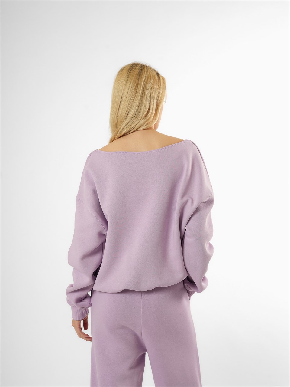 Düşük Omuz Şardonlu Sweatshirt Açık Lila