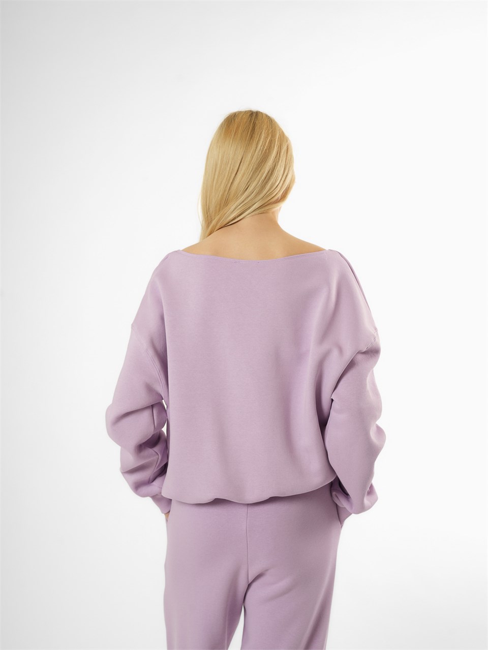 Düşük Omuz Şardonlu Sweatshirt Açık Lila