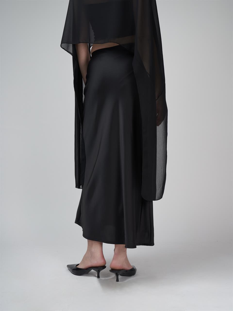 Düz Saten Uzun Etek Siyah