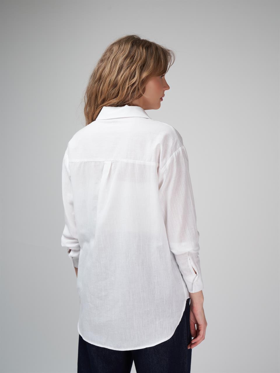 Düz Uzun Kol Gömlek Ekru