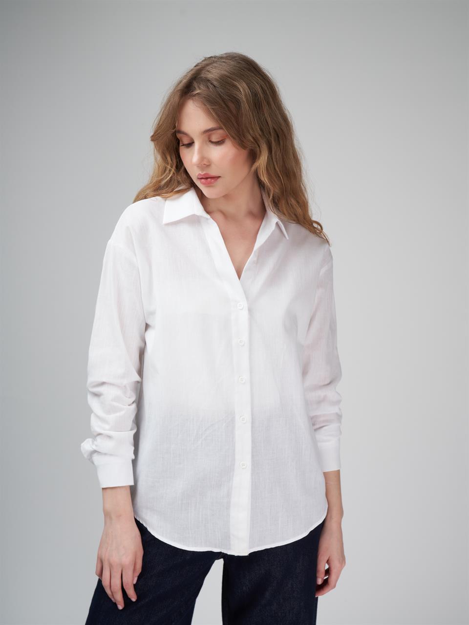 Düz Uzun Kol Gömlek Ekru