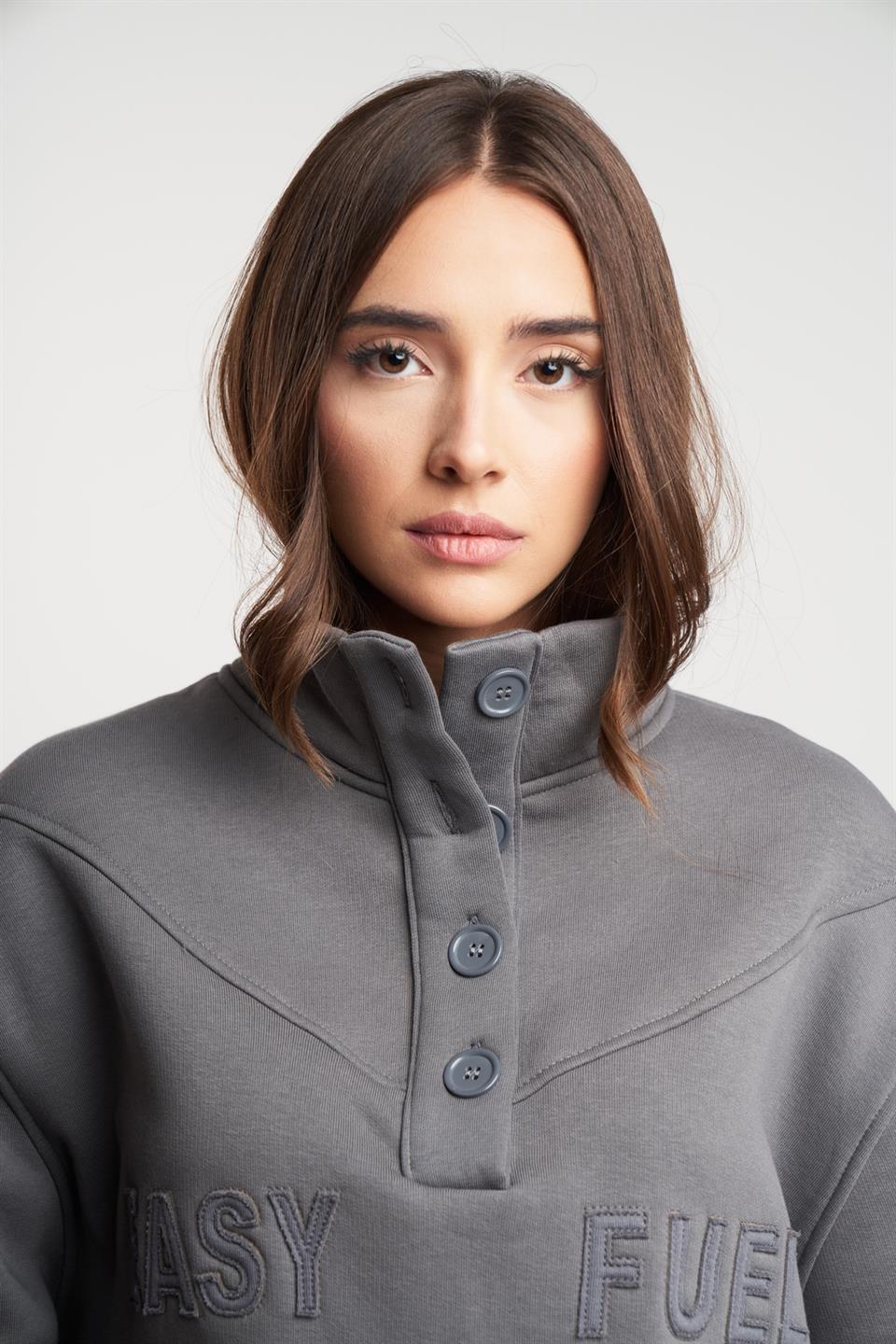Easy Fuel Baskılı Şardonlu Sweatshirt Koyu Gri