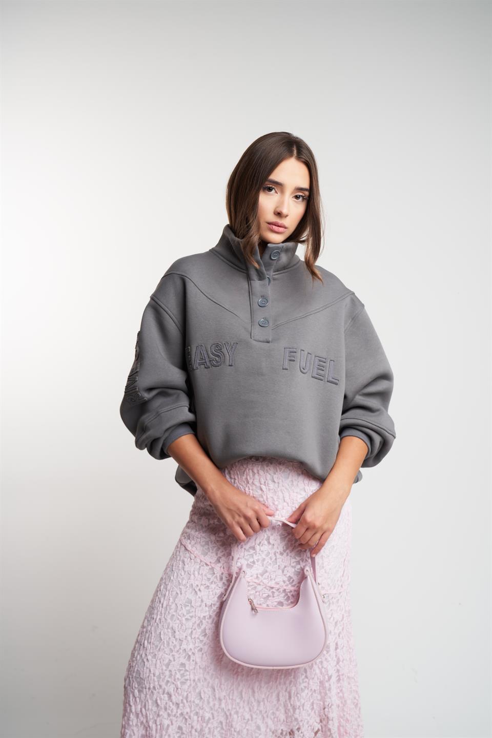 Easy Fuel Baskılı Şardonlu Sweatshirt Koyu Gri