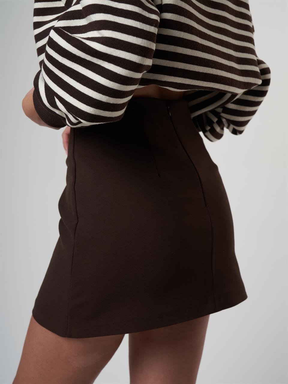 Fermuar Detaylı Etek Kahve