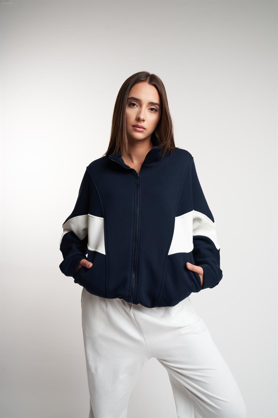 Fermuarlı Şardonlu Sweatmont Laci-Ekru