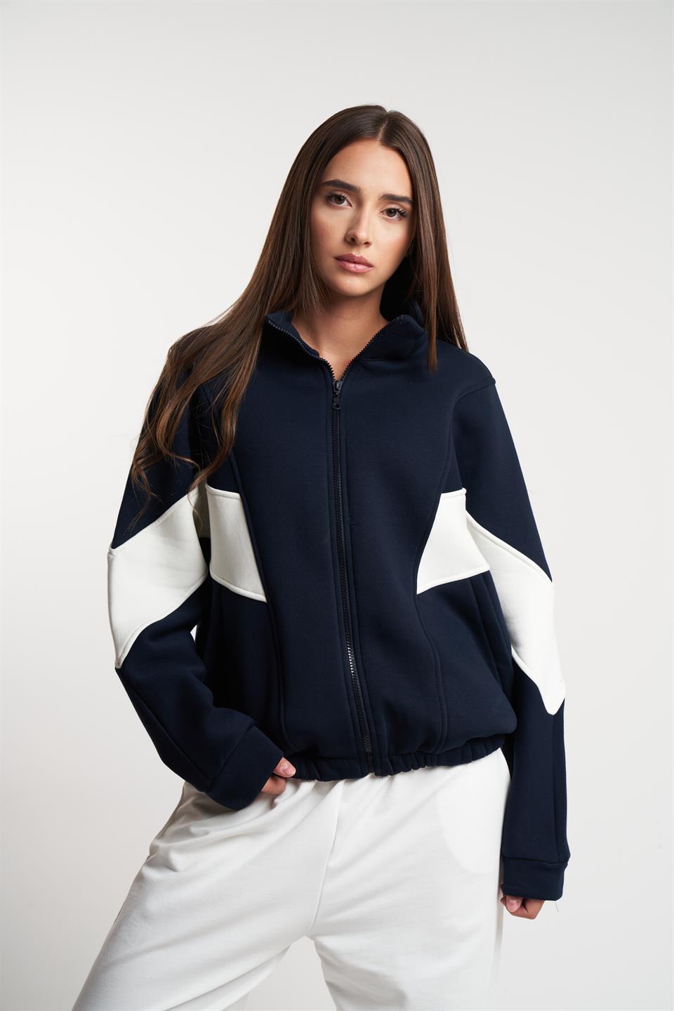 Fermuarlı Şardonlu Sweatmont Laci-Ekru