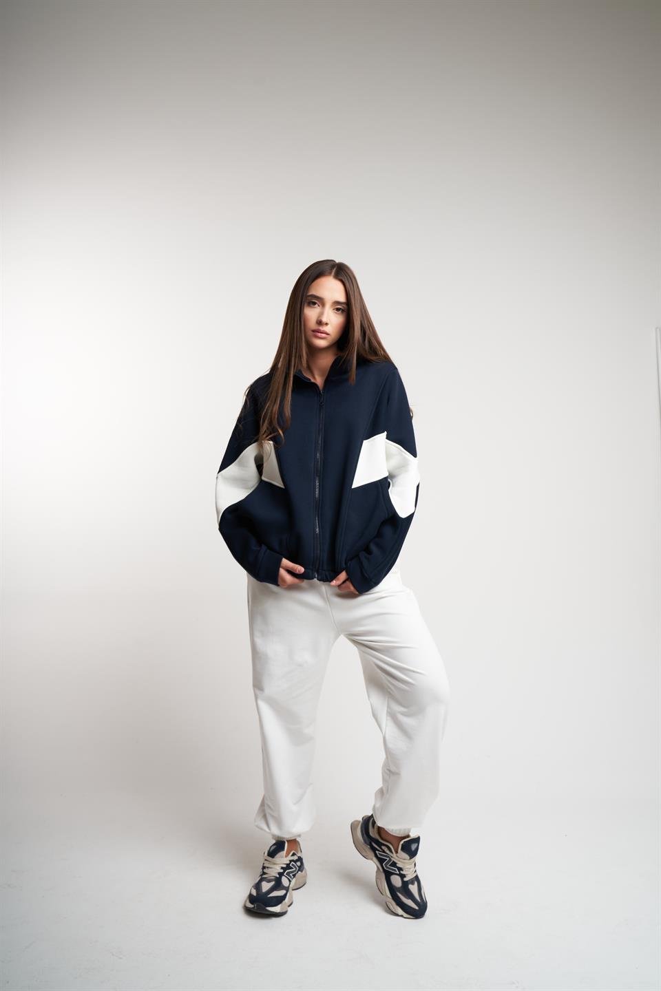 Fermuarlı Şardonlu Sweatmont Laci-Ekru