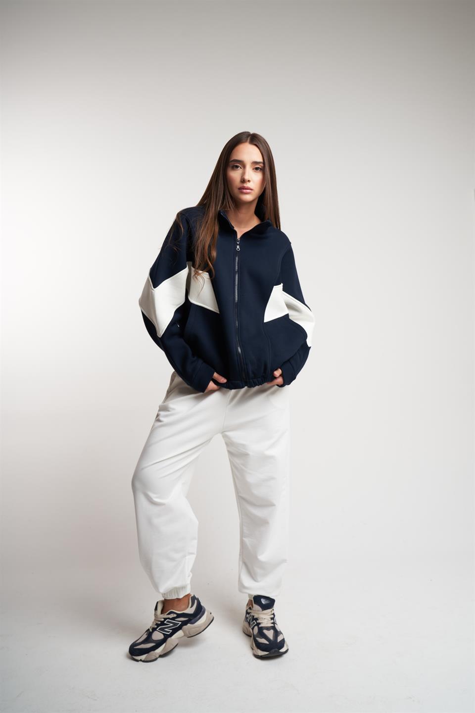 Fermuarlı Şardonlu Sweatmont Laci-Ekru