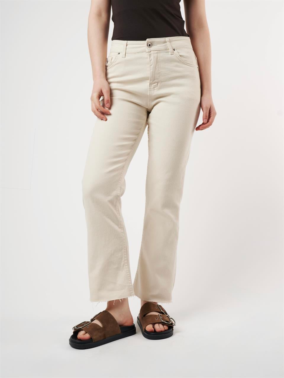 Flare Fit Jean Pantolon Ekru