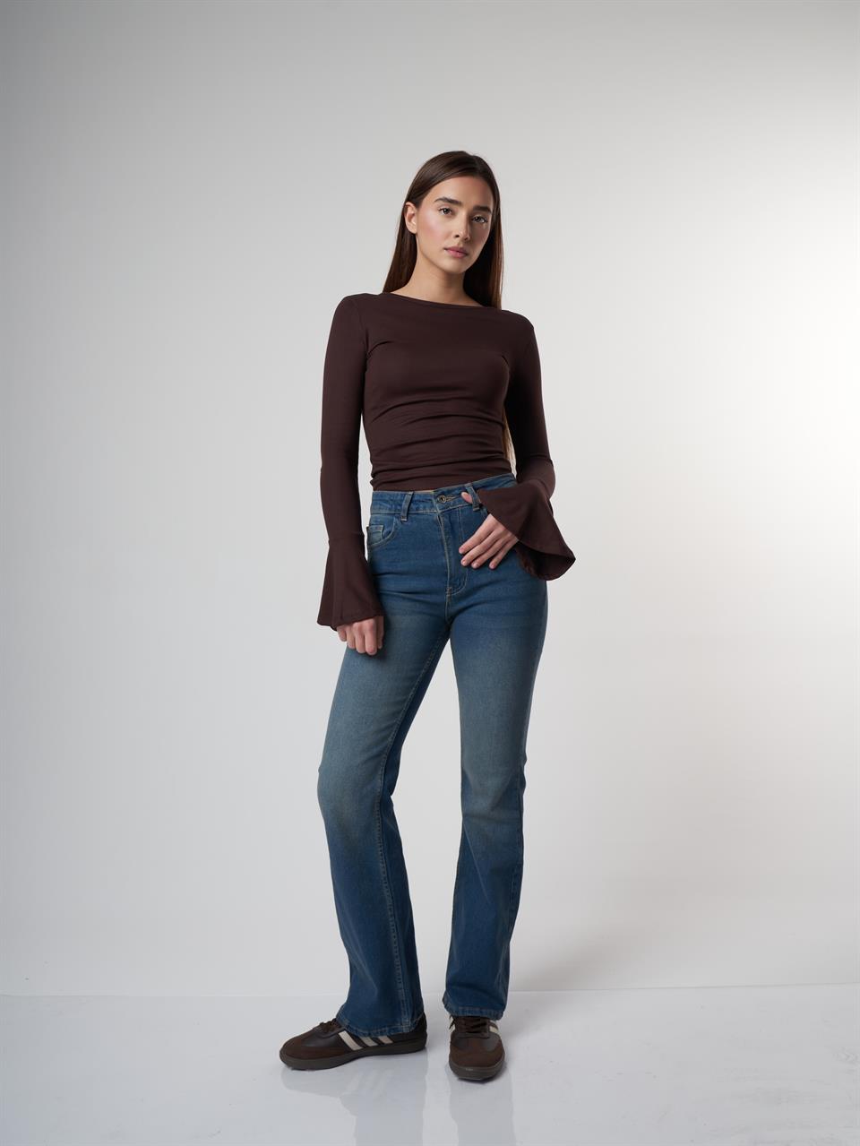 Flare Fit Jean Pantolon Kahve Tint