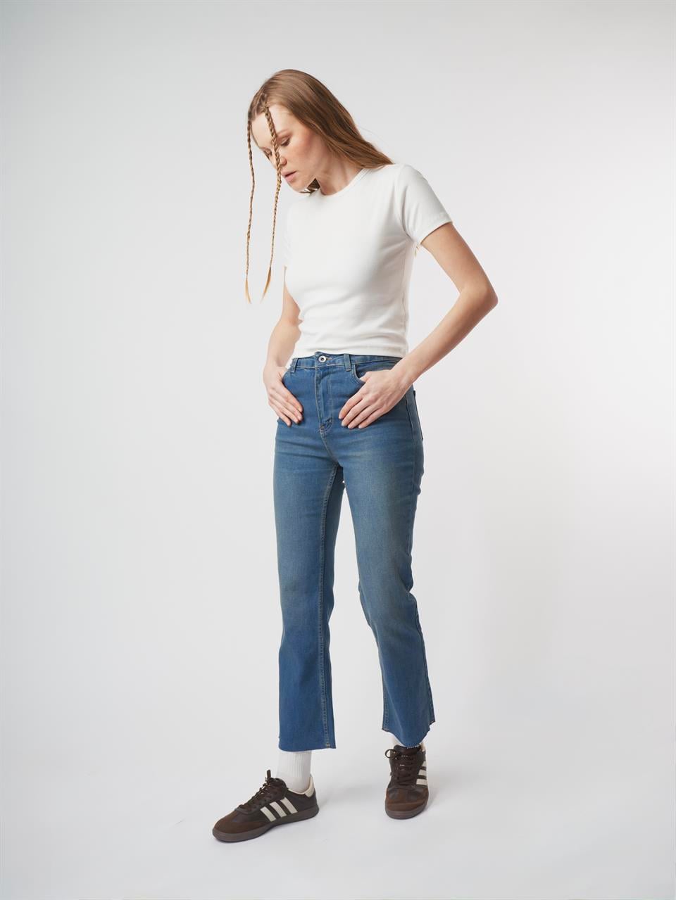Flare Fit Jean Pantolon Kahve Tint