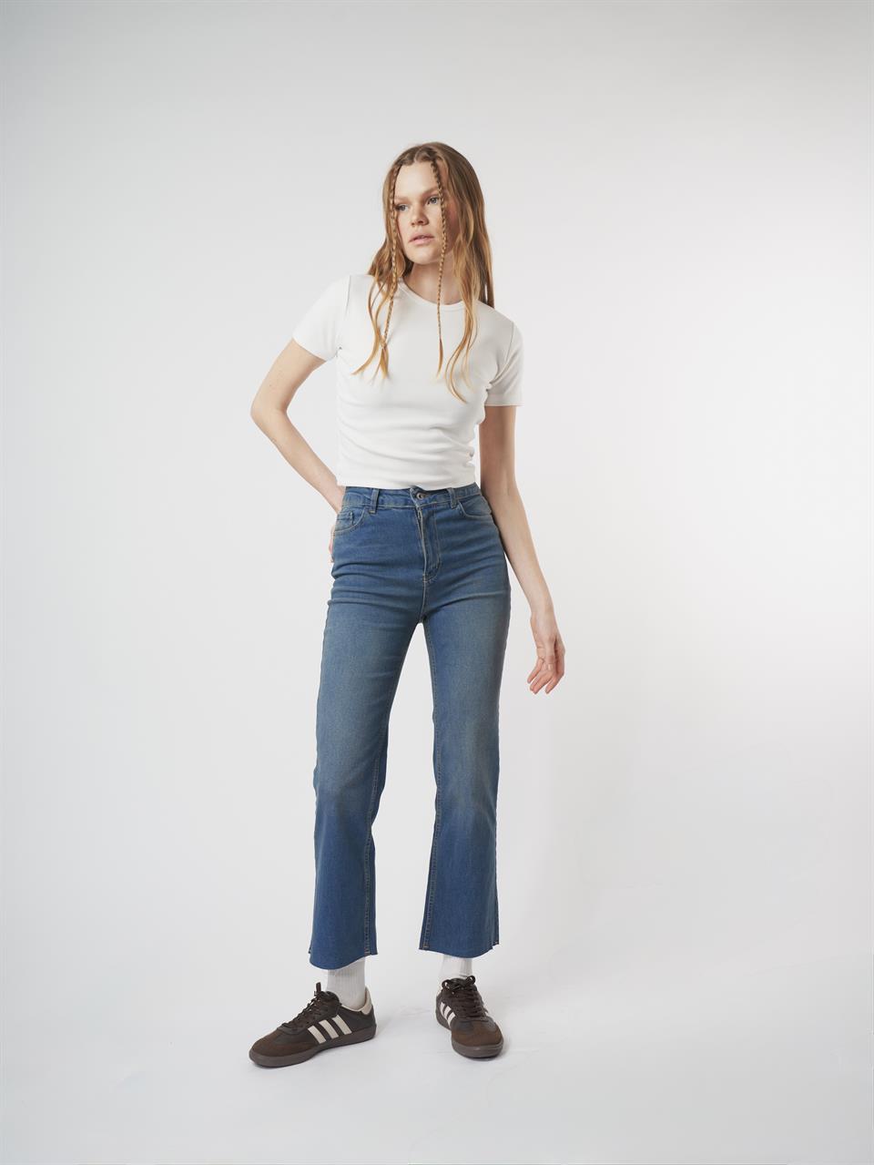 Flare Fit Jean Pantolon Kahve Tint