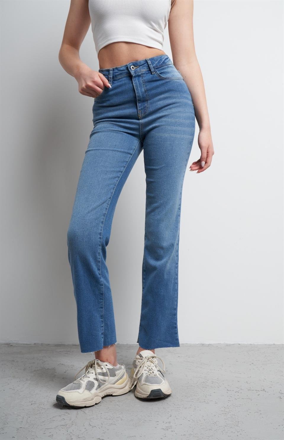 Flare Fit Jean Pantolon Koyu Mavi