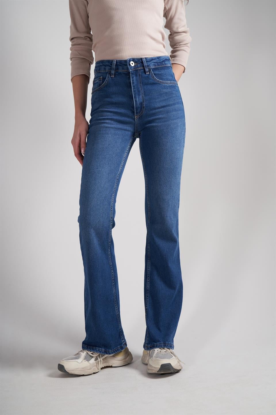 Flare Fit Jean Pantolon Mavi