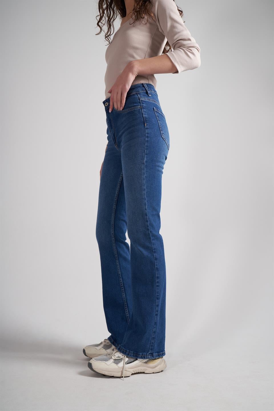 Flare Fit Jean Pantolon Mavi